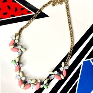 J. Crew Beaded Jewel Gold Chain Necklace Pink Lime